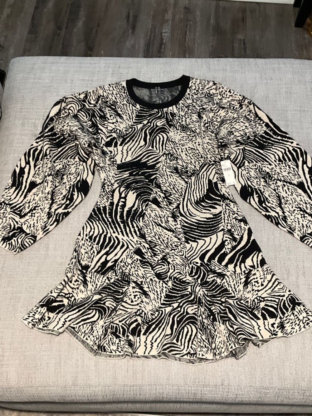 Anthropologie Black and Cream Abstract Zebra Peplum Dress